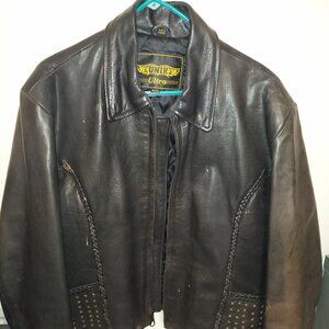 UNIK Womens Heavy Black Leather Coat Motorcycle Biker Quilt Lined Ultra Braided